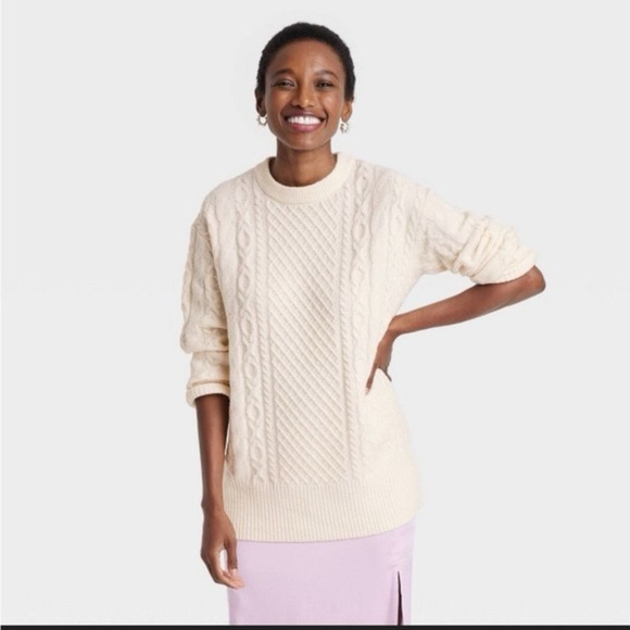 Women’s Crewneck Tunic Pullover Sweater- A New Day- Cream - Picture 1 of 8